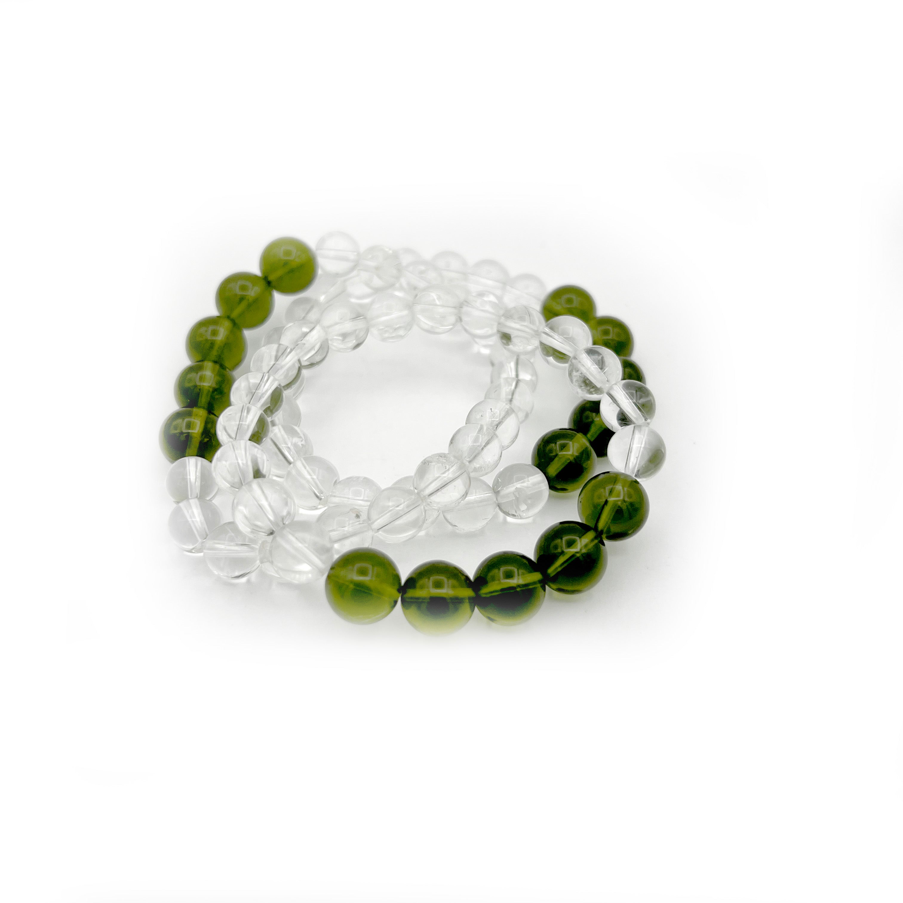 Bracelet - Moldavite & Clear Quartz 10mm & 8mm